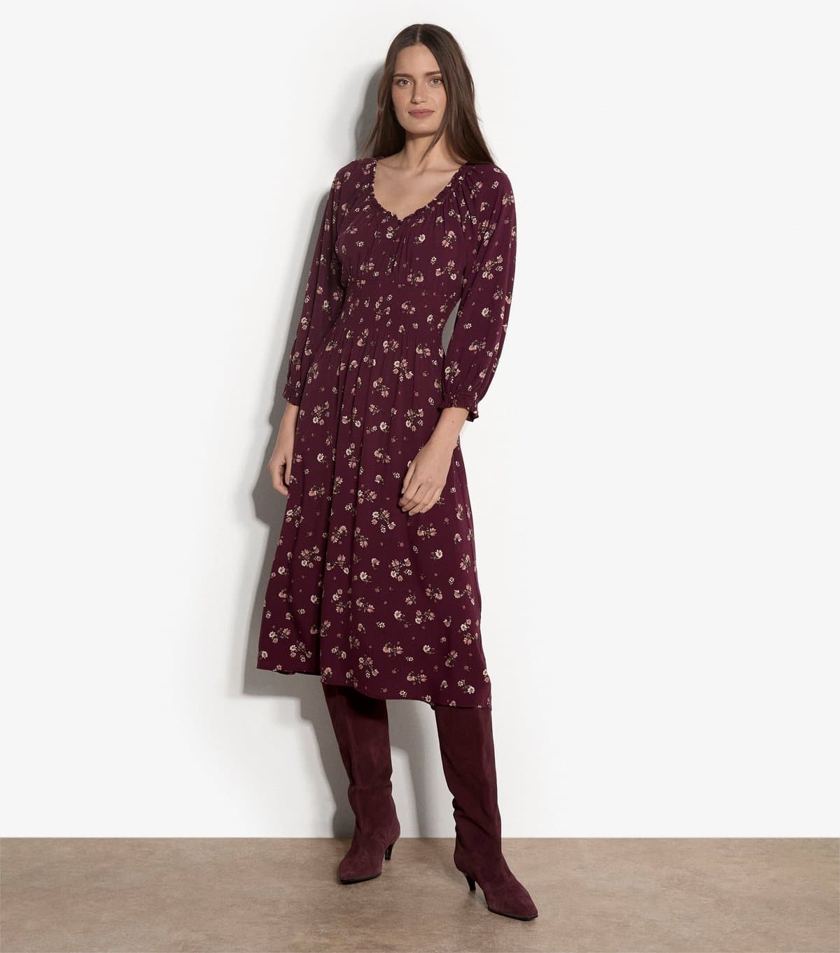 Apricot Women's Dark Burgundy Ditsy Print Midi Dress Apricot New Look