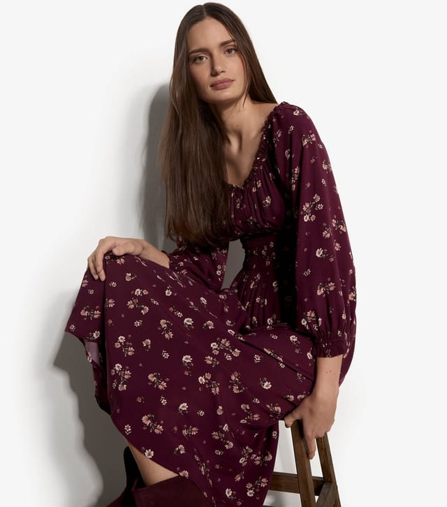 Apricot Women's Dark Burgundy Ditsy Print Midi Dress Apricot New Look - 2