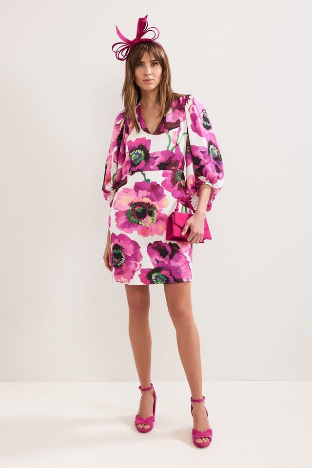 Phase Eight Phase Eight Women's Fiona Puff Sleeve V-Neck Dress in Pink - 3