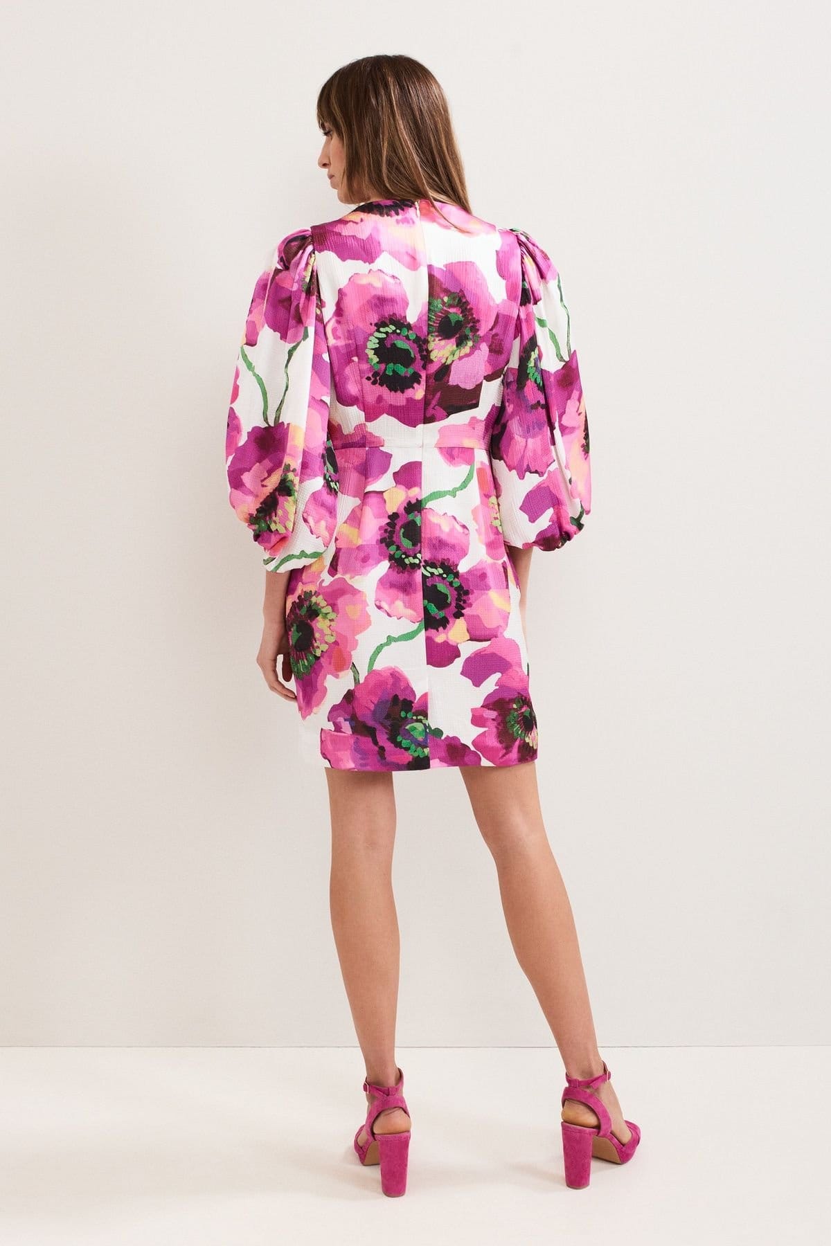 Phase Eight Phase Eight Women's Fiona Puff Sleeve V-Neck Dress in Pink - 4