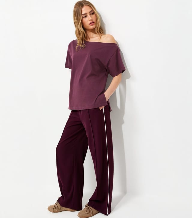 New Look Women's Dark Burgundy Cotton Off The Shoulder T-Shirt New Look - 3