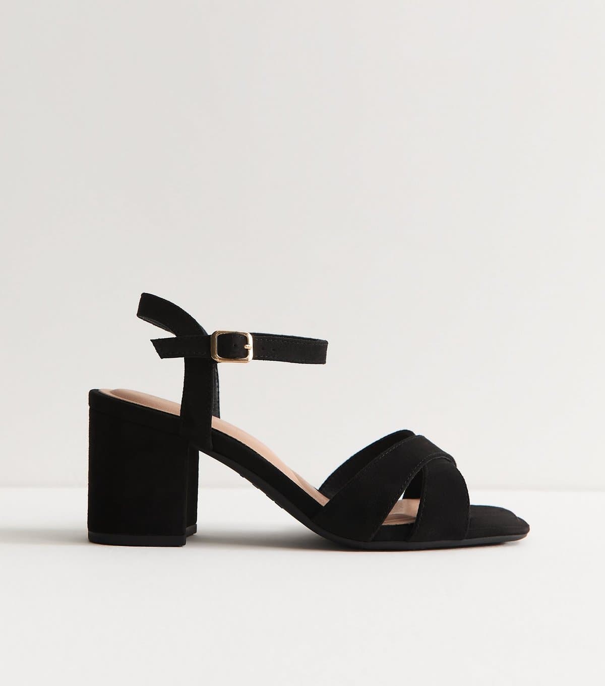 New Look Women's Wide Fit Black Block Heel Cross Strap Sandals Vegan New Look
