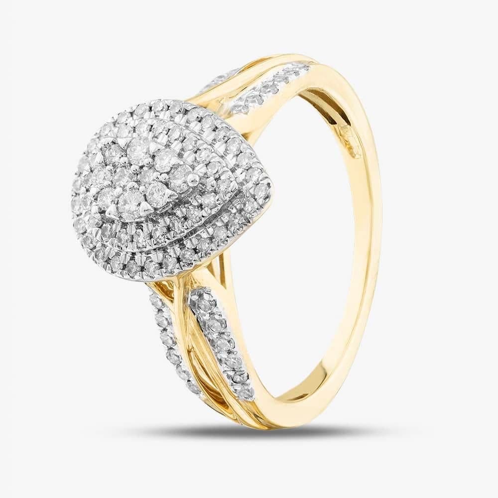 T.H.Baker T.H.Baker Women's 9ct Yellow Gold 0.50ct Brilliant Cut Diamond Shoulder Set Cluster Ring THR38311-50NJ(YG)
