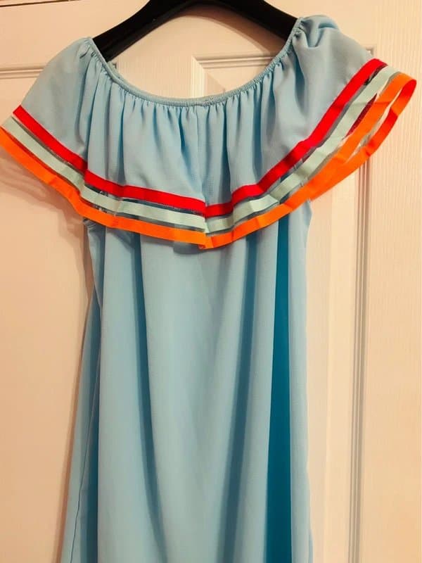 New Look Blue Bardot statement holiday wedding lightweight dress 10-12 same day post