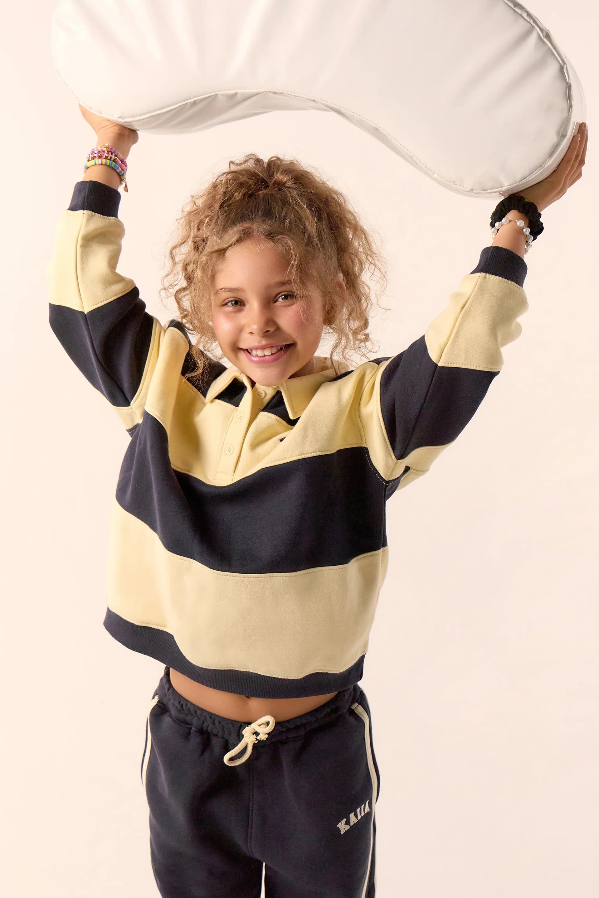 Kaiia Kaiia Kids Striped Oversized Rugby Sweatshirt Ink Blue & Lemon