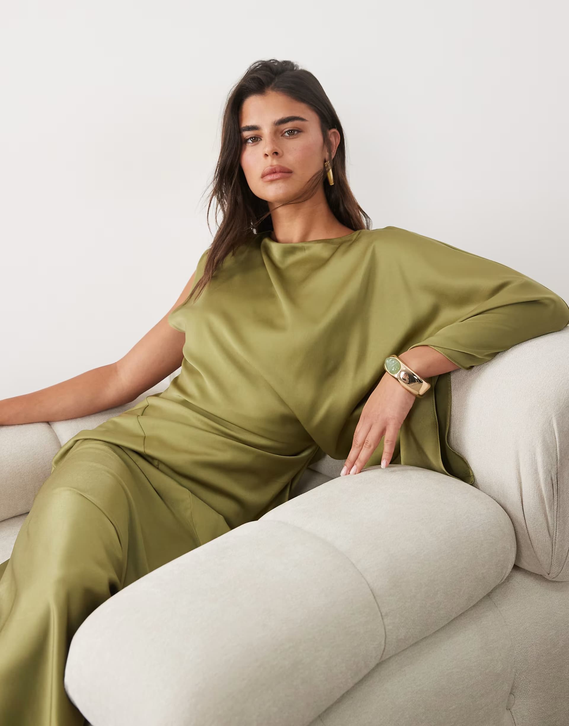 ASOS ASOS DESIGN one shoulder maxi with open back in olive