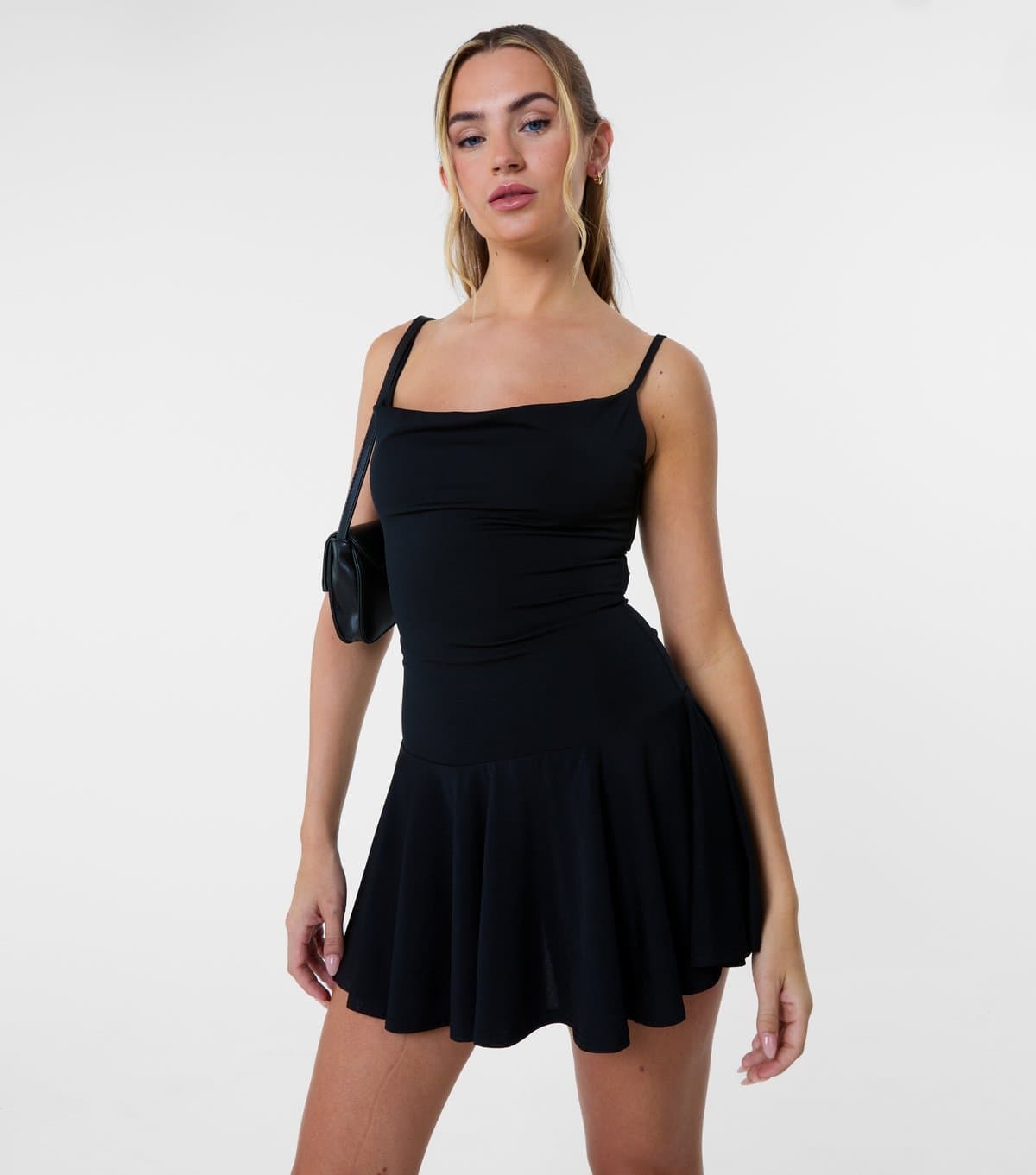 Pink Vanilla Women's Black Strappy Flip Skirt Mini Dress Pink Vanilla New Look