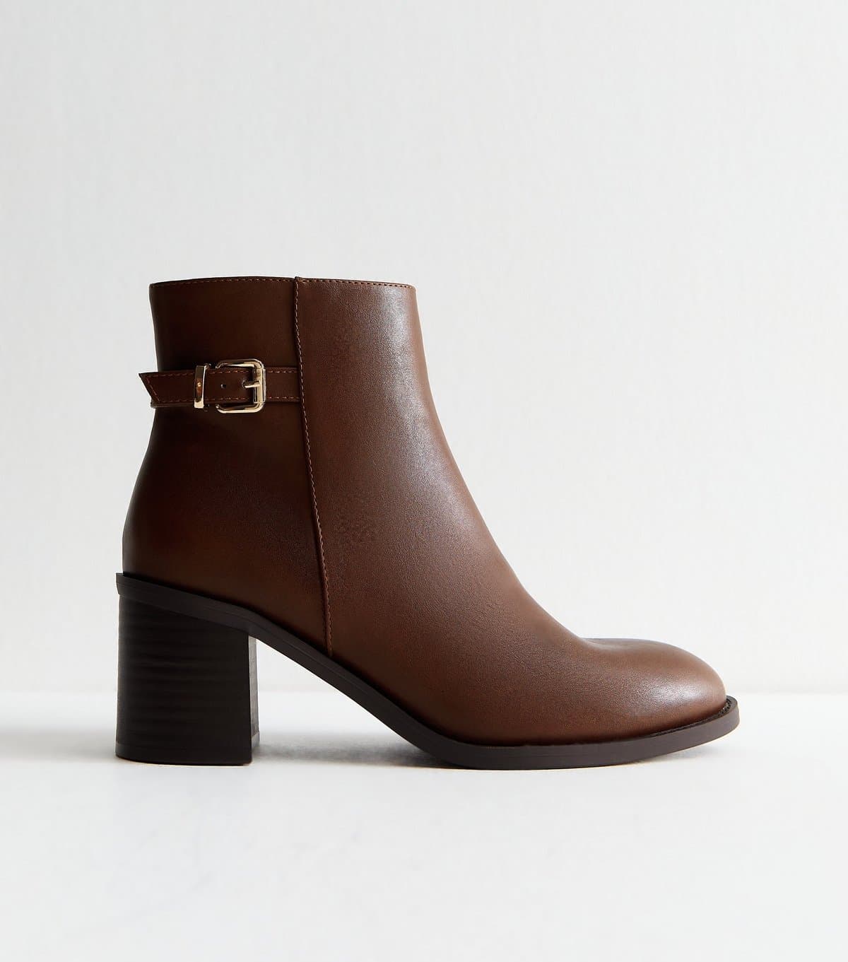 New Look Women's Wide Fit Tan Faux Leather Buckled Ankle Boots Vegan New Look