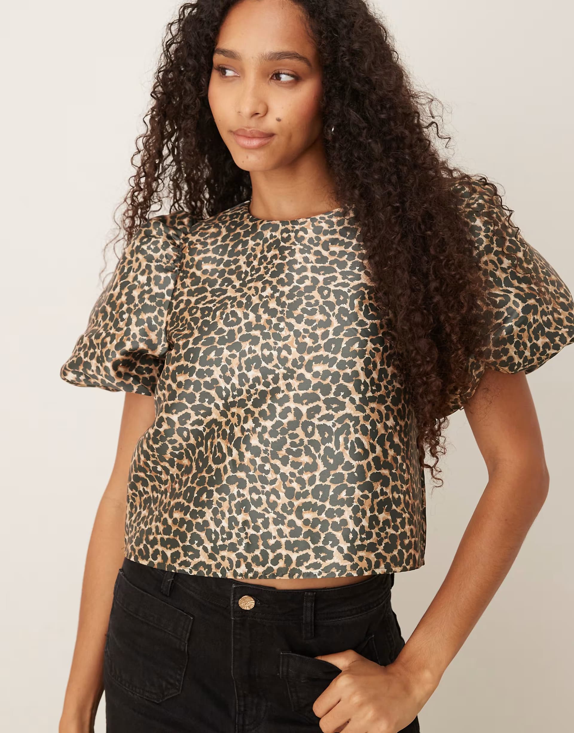ASOS ASOS Vila Leopard Print Volume Sleeve Top