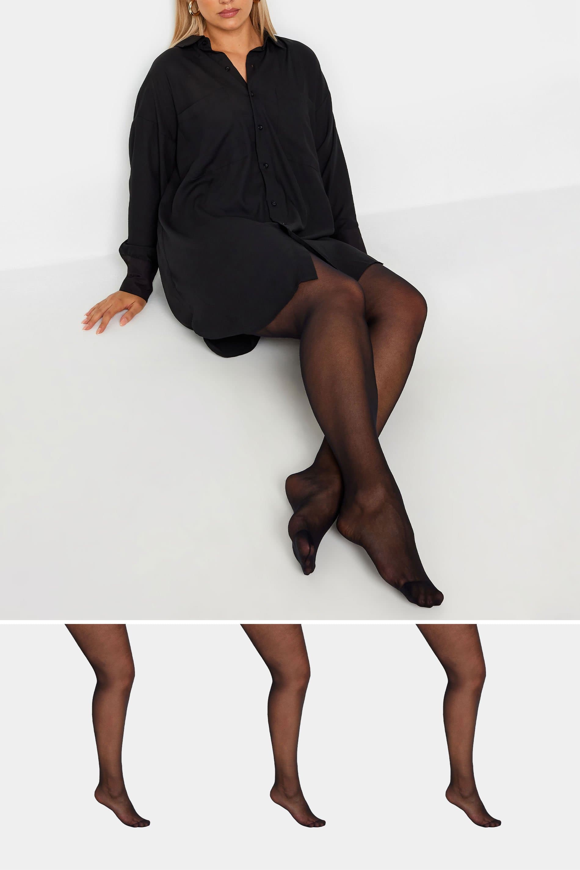 Yours 3 Pack Curve Black 15 Denier Ladder Resist Tights