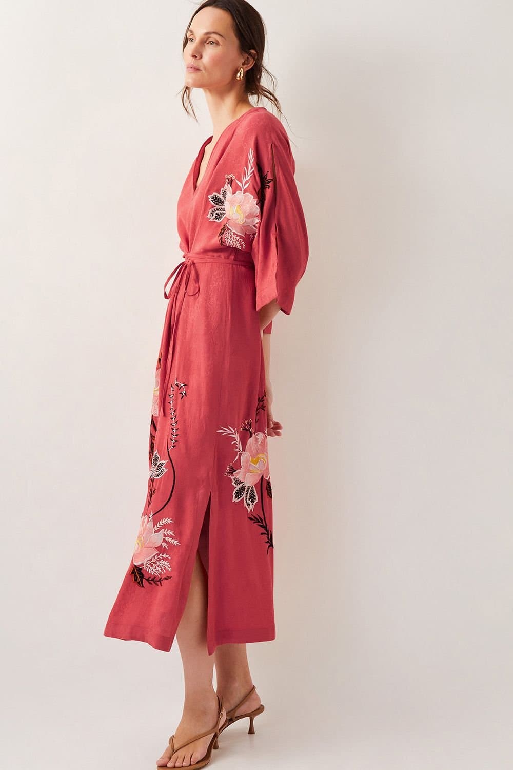 Monsoon Monsoon Women's Jasmine Kimono Midi Dress in Burnt Orange