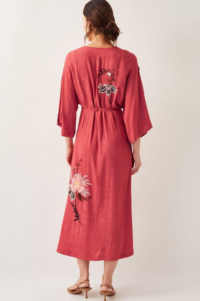 Monsoon Monsoon Women's Jasmine Kimono Midi Dress in Burnt Orange - 3