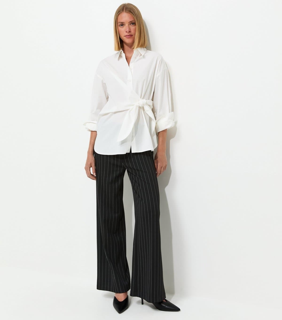 New Look Women's Black Pinstripe Wide Leg Tailored Trousers New Look