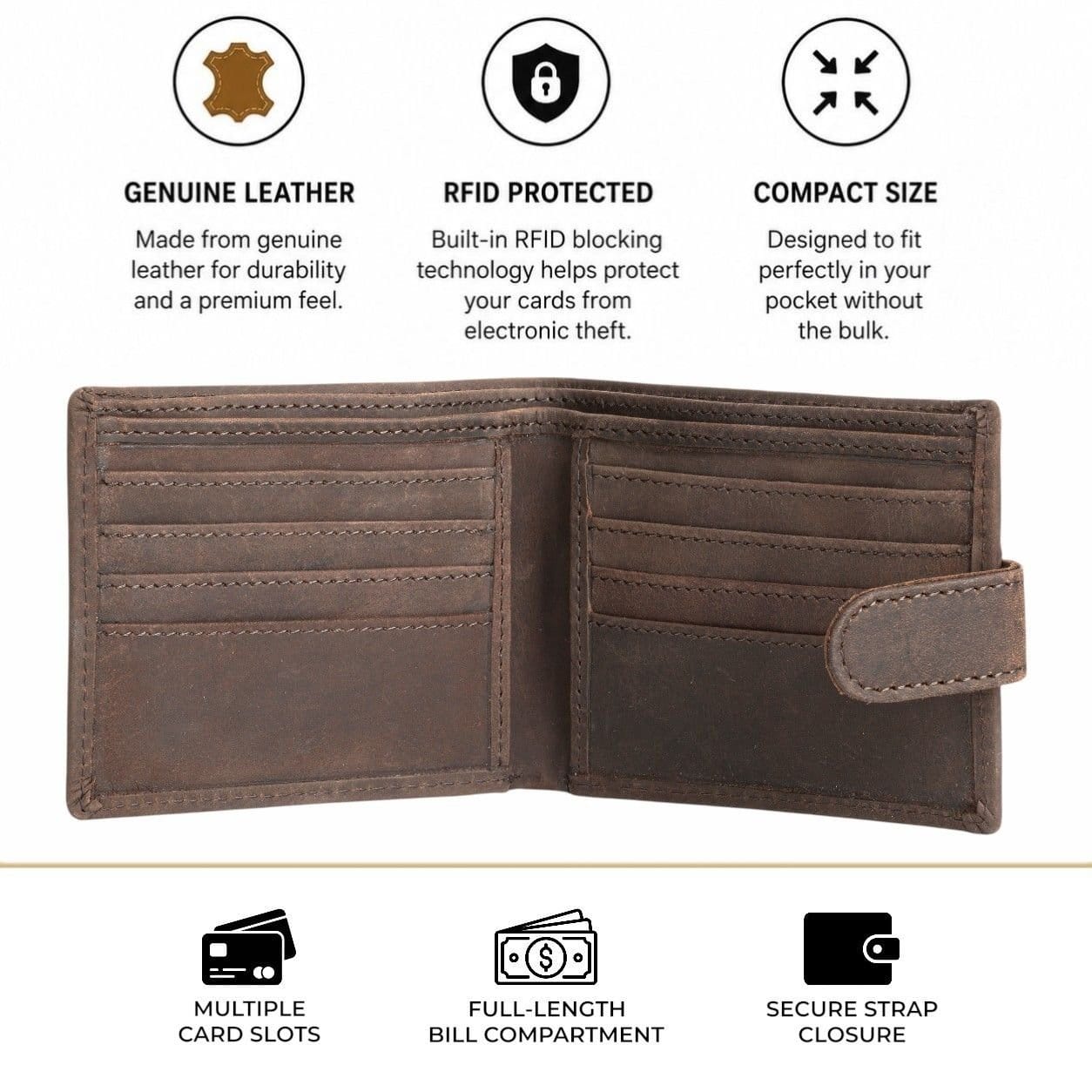 Woodland Leathers Woodland Leathers Men's Men's RFID Genuine Leather Bifold Wallet in Brown - 4