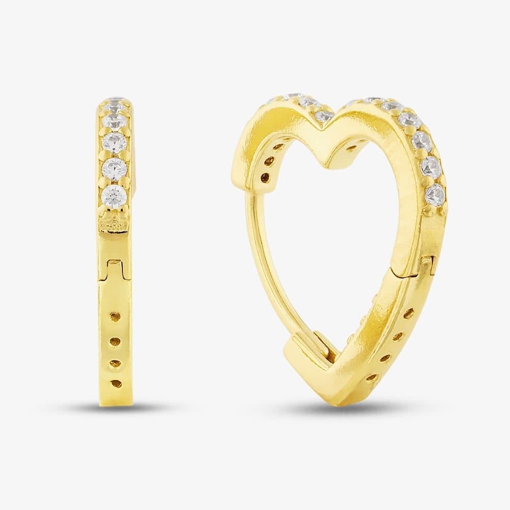 T.H.Baker T.H.Baker Women's Silver Gold Plated Cubic Zirconia Heart Huggie Hoop Earrings S4199
