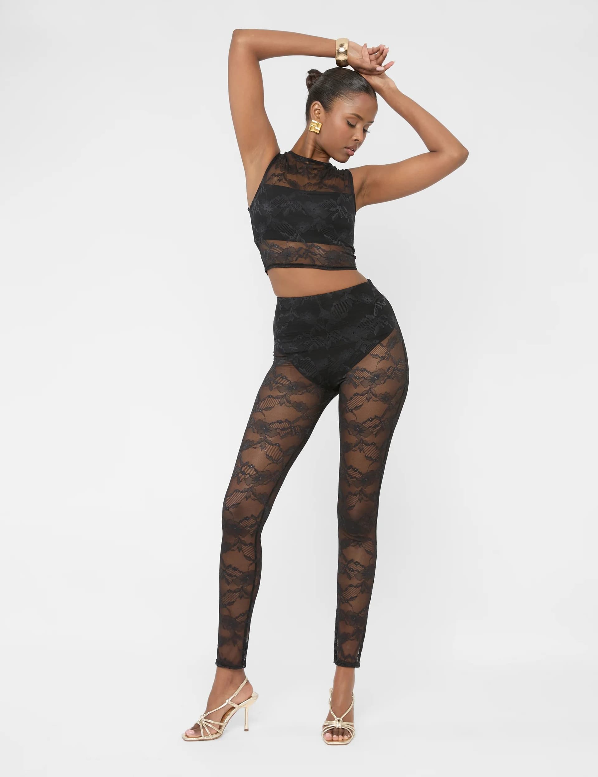 Public Desire Lace High Waist Leggings Black
