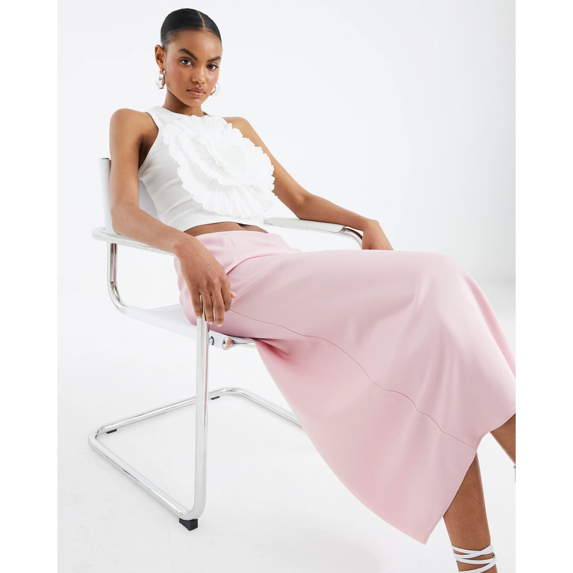 River Island River Island Womens Pink Satin Midi Skirt