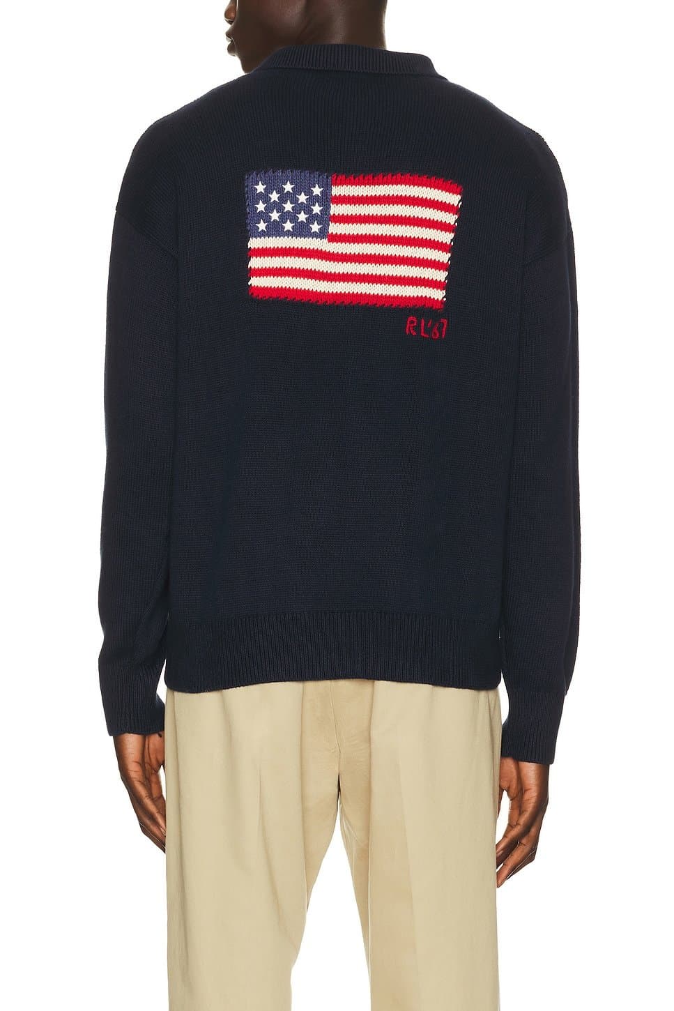revolve Cotton Blend Novelty Flag 4-Button Placket Pullover Sweater