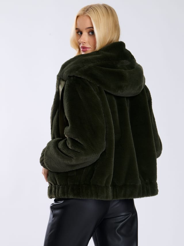 South Beach South Beach Women's Faux Fur Hooded Jacket in Khaki - 3