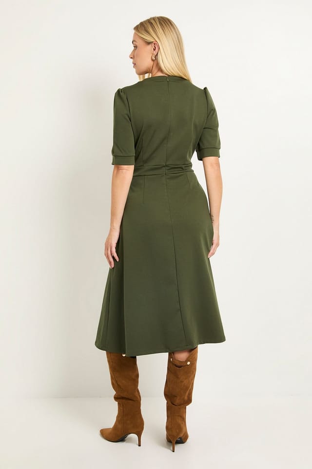 Wallis Wallis Women's Petite Ponte Snaffle Trim Midi Dress in Khaki - 3