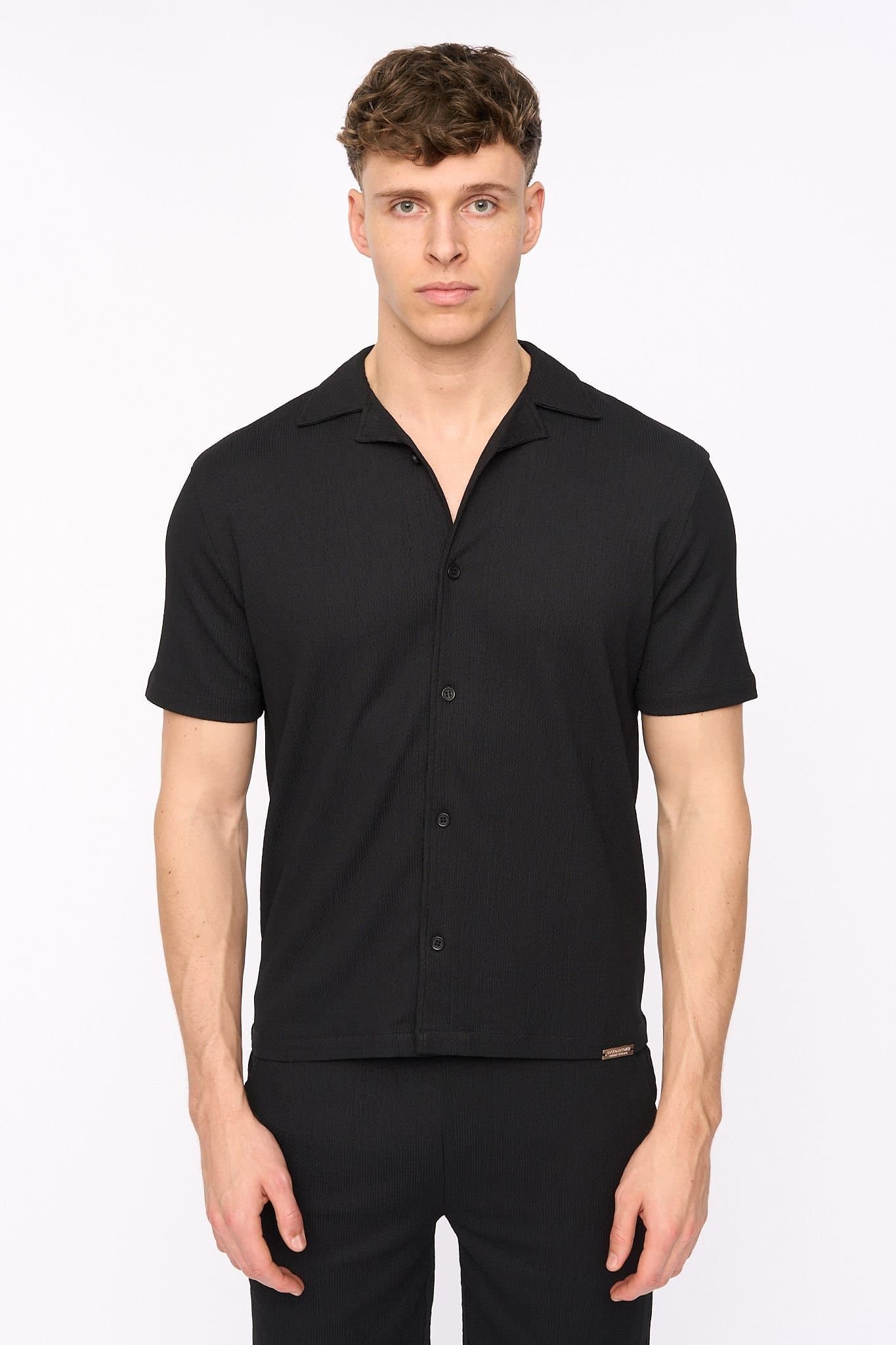 Duck&Cover Duck&Cover Men's Hingham Casual Co-ord Set with Crinkle Texture in Black