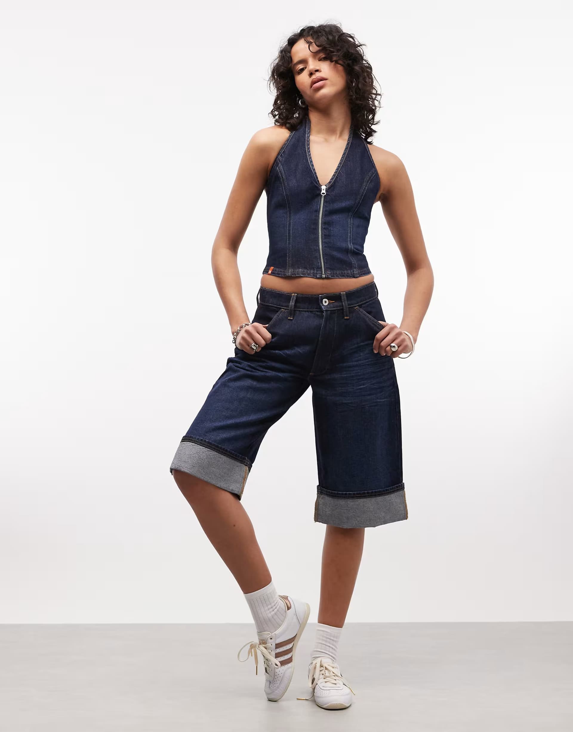 ASOS COLLUSION denim capri with turn up in rinsewash co-ord