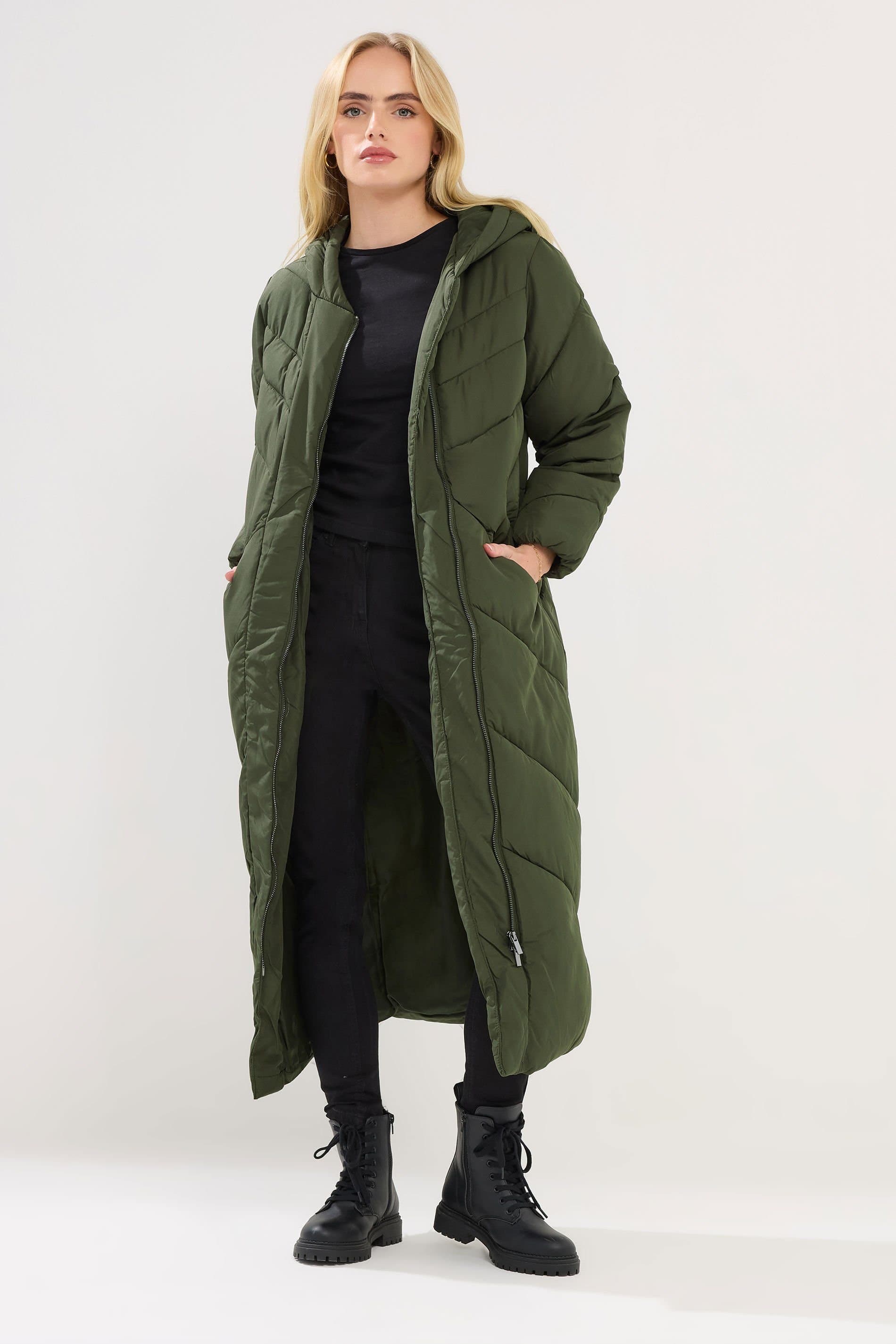 PixieGirl PixieGirl Women's Petite Padded Maxi Coat in Green