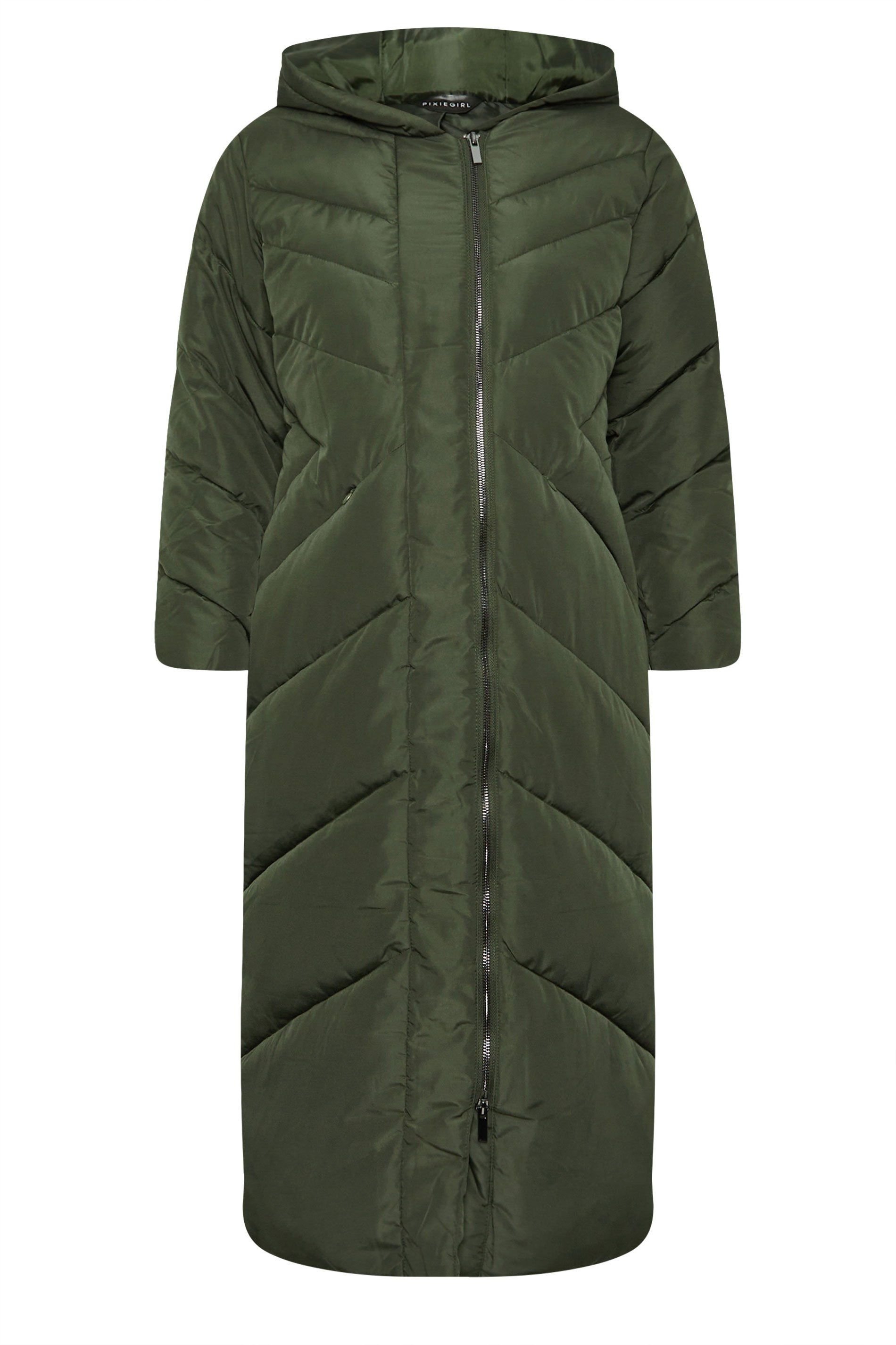PixieGirl PixieGirl Women's Petite Padded Maxi Coat in Green - 2