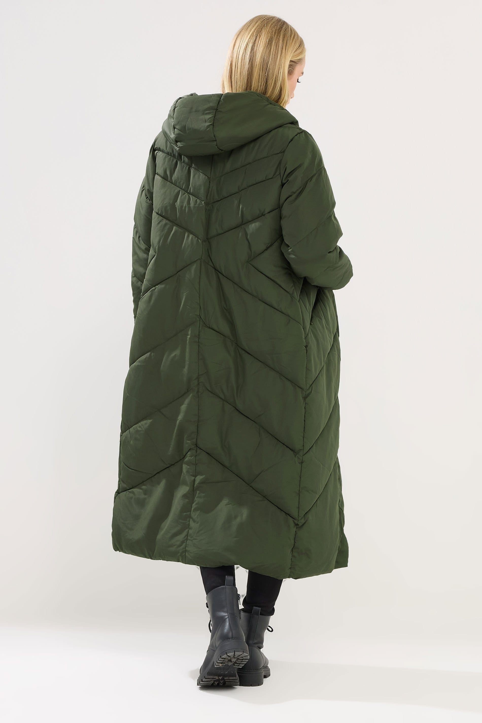 PixieGirl PixieGirl Women's Petite Padded Maxi Coat in Green - 4
