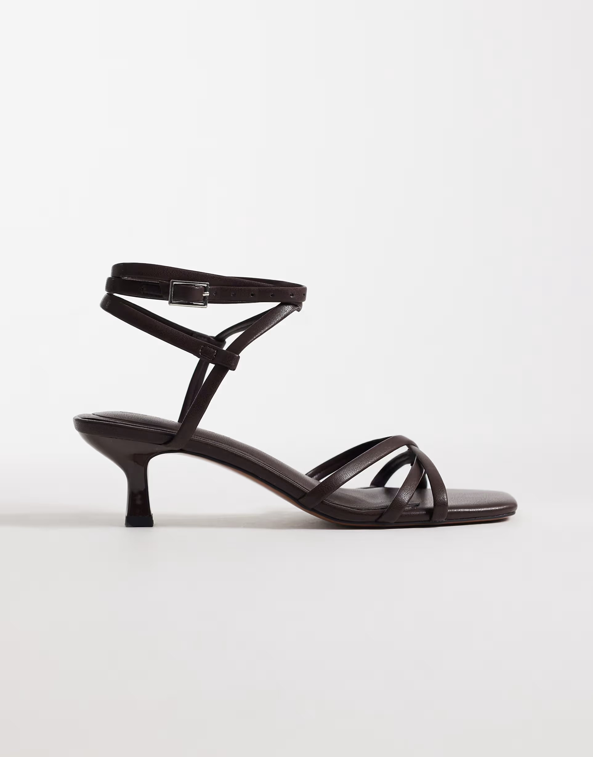 ASOS ASOS DESIGN Haze strappy kitten heel sandals in chocolate - 1