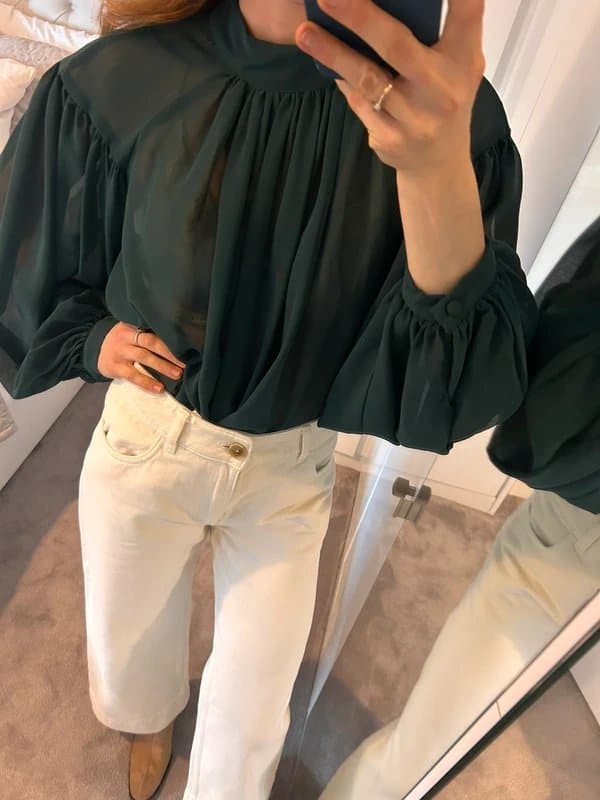 ASOS Chiffon dark green blouse with tie