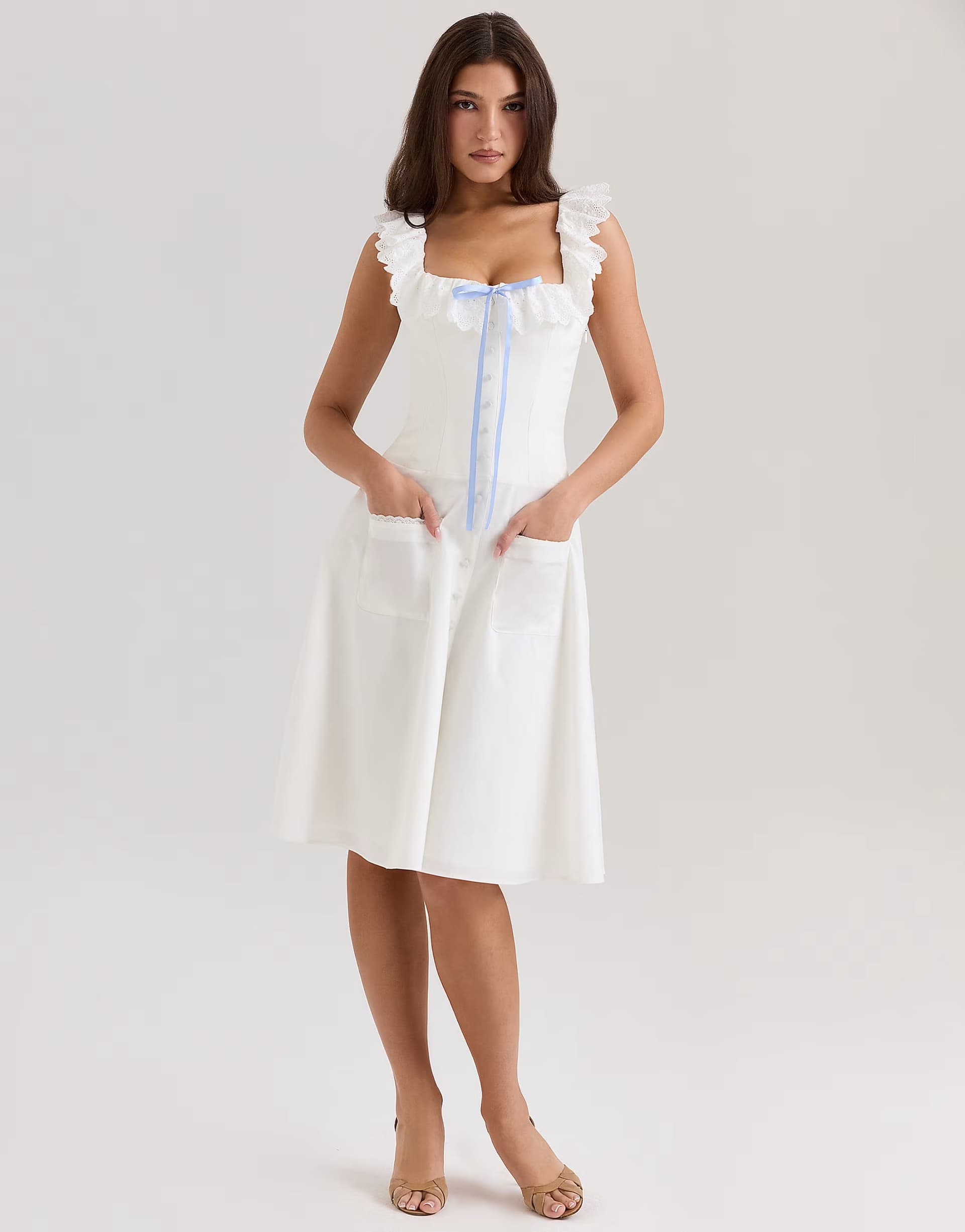 ASOS ASOS Mathilde White Cotton Midi Dress
