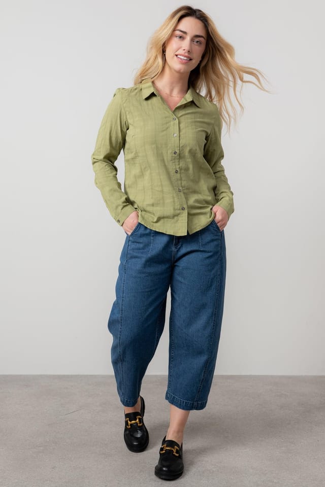 Lily & Me Lily & Me Women's Patsy Long Sleeve Cotton Check Shirt with Classic collar & cuffs in Green - 2