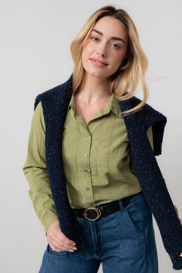 Lily & Me Lily & Me Women's Patsy Long Sleeve Cotton Check Shirt with Classic collar & cuffs in Green - 3