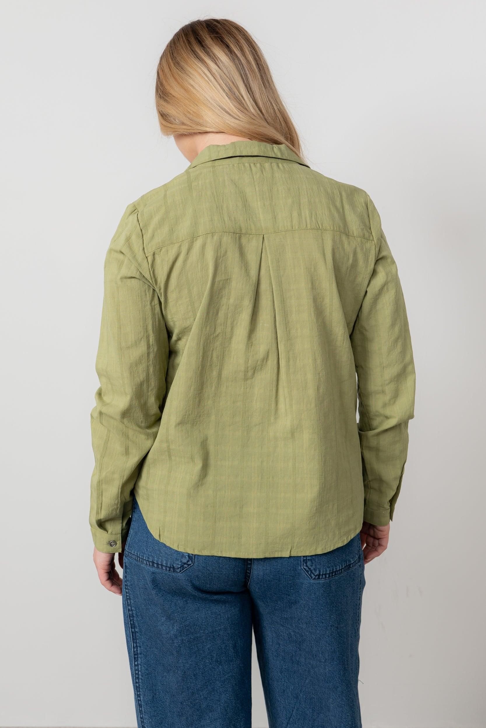Lily & Me Lily & Me Women's Patsy Long Sleeve Cotton Check Shirt with Classic collar & cuffs in Green - 4
