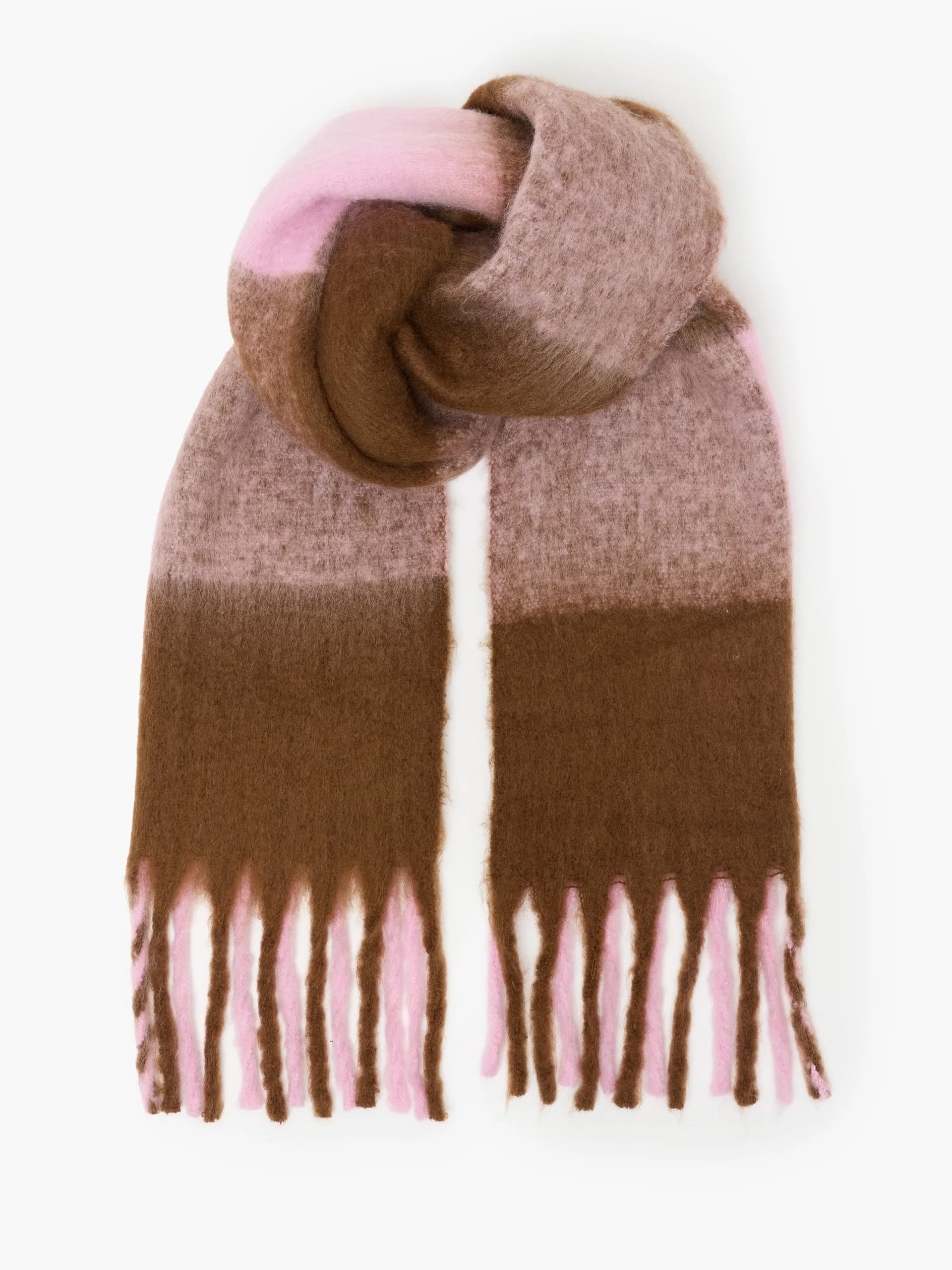 French Connection Brown Brushed Large Check Scarf Multi Brown Pink