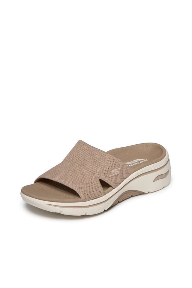Skechers Skechers Women's GO WALK ARCH FIT 2.0 SANDAL Quick-Dry Finished Knit Slide W/ Peekaboo Detail Tan - 2