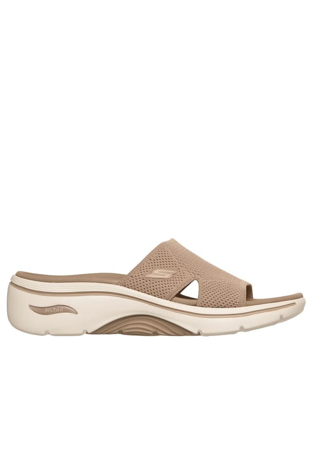 Skechers Skechers Women's GO WALK ARCH FIT 2.0 SANDAL Quick-Dry Finished Knit Slide W/ Peekaboo Detail Tan - 3