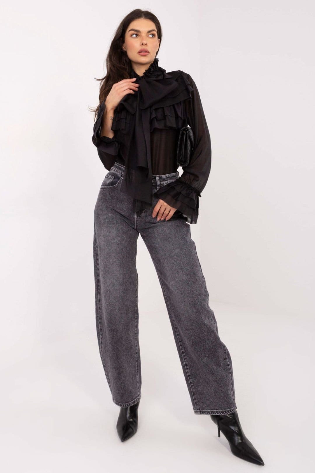 Love Lace Black Tencel Blend Stand Collar Jabot Shirt