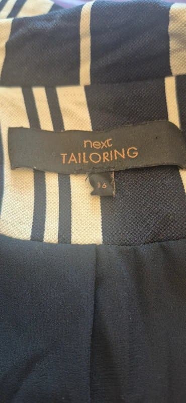 Next Next Tailoring Navy & White Striped Blazer UK 16 Smart Casual Linen Blend Look