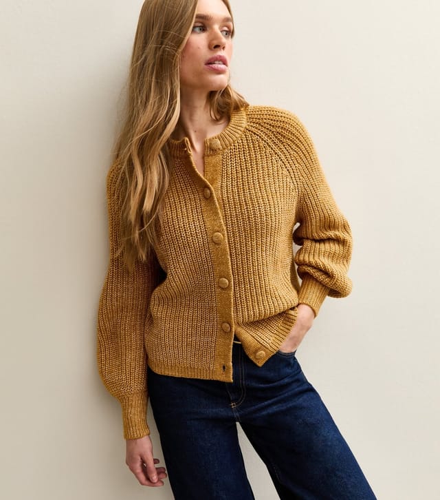 New Look Women's Dark Yellow Ribbed Knit Raglan Sleeve Cardigan New Look - 2