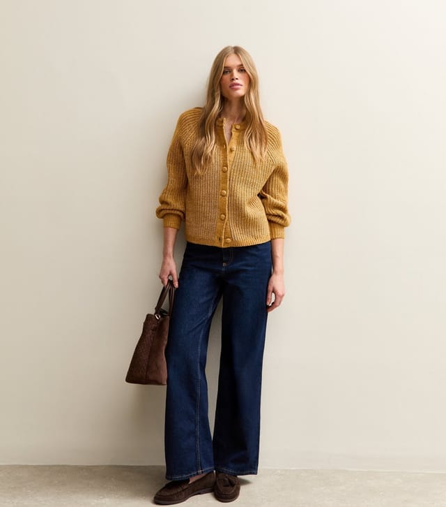 New Look Women's Dark Yellow Ribbed Knit Raglan Sleeve Cardigan New Look - 3