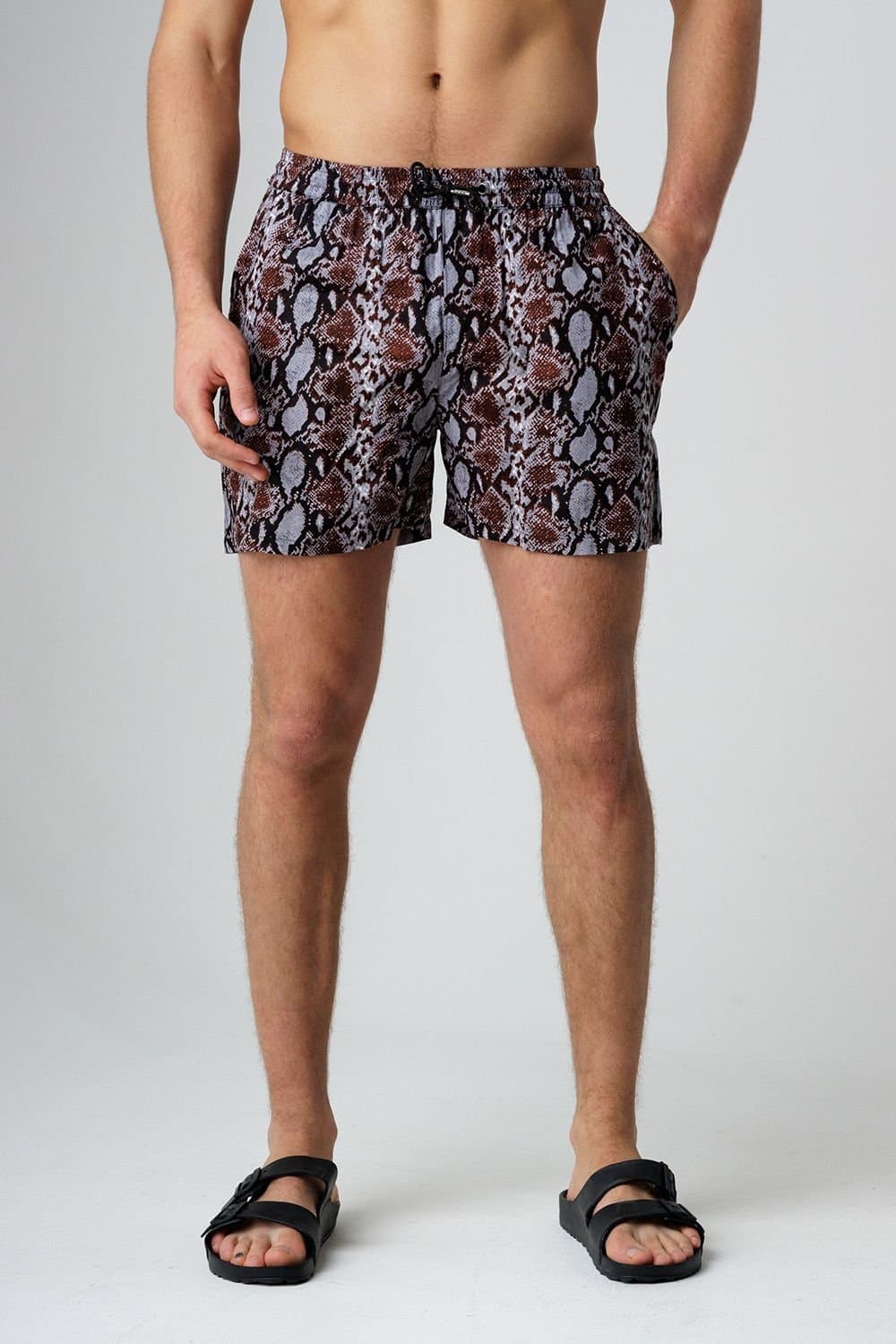 Influence Influence Men's Animal Print Elasticated Shorts in Brown
