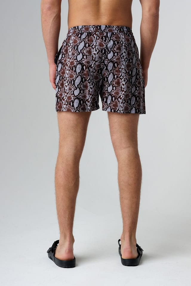Influence Influence Men's Animal Print Elasticated Shorts in Brown - 2
