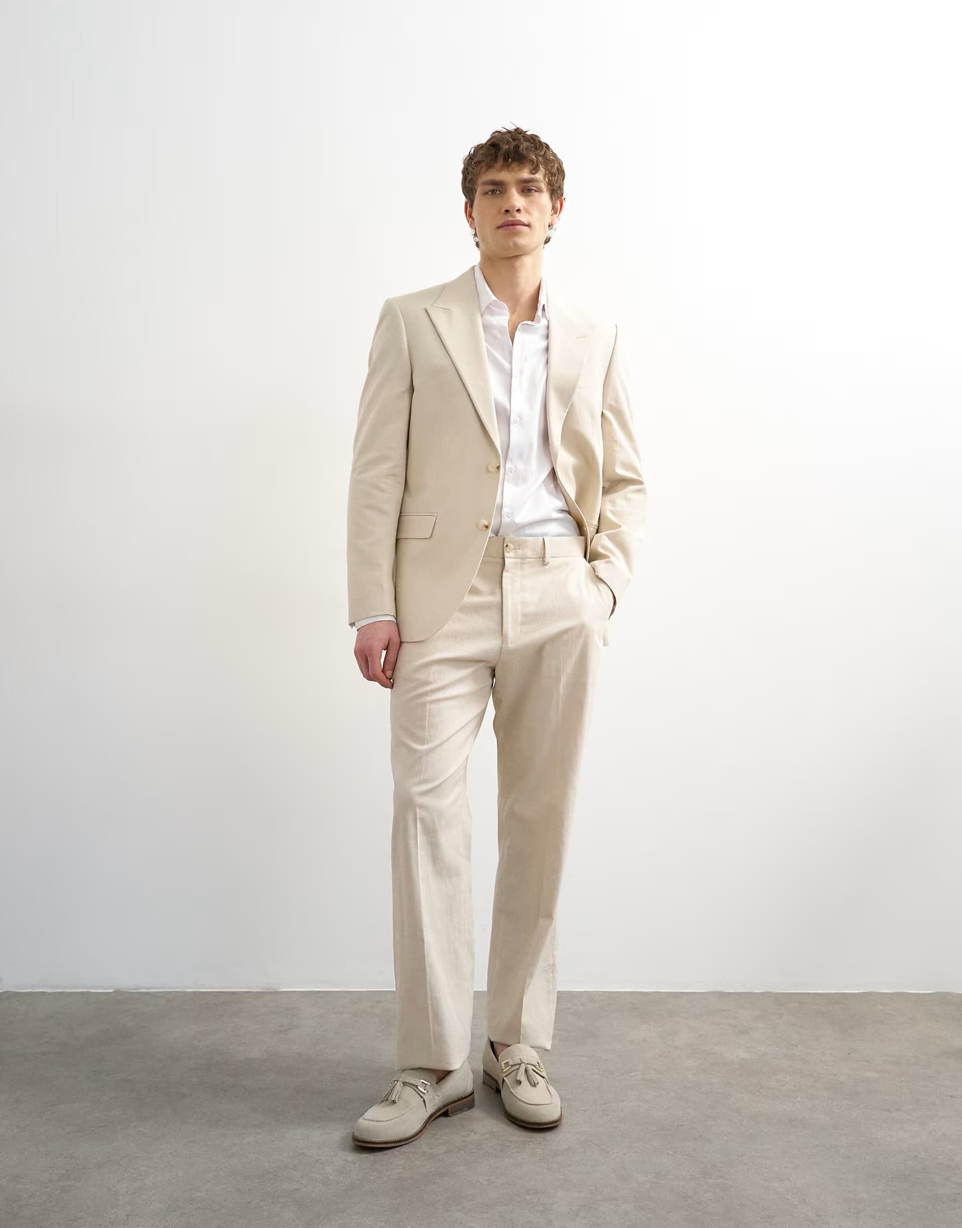 ASOS Topman linen blend suit in stone