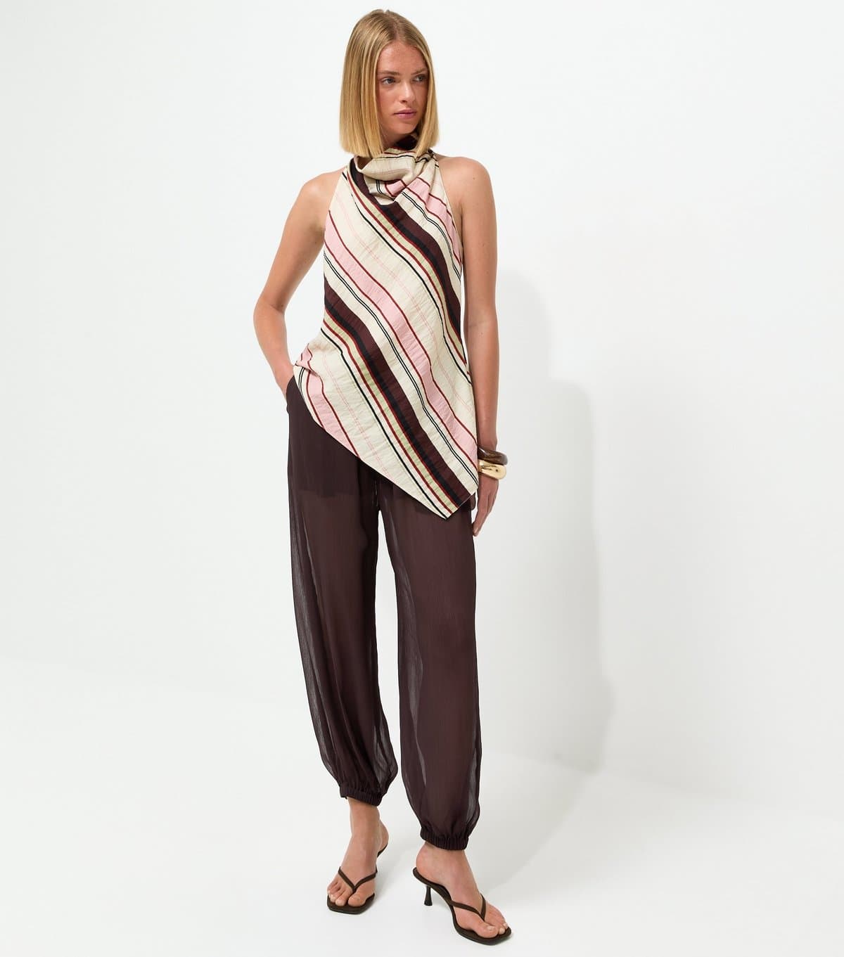 New Look New Look Dark Brown Sheer Chiffon Cuffed Trousers