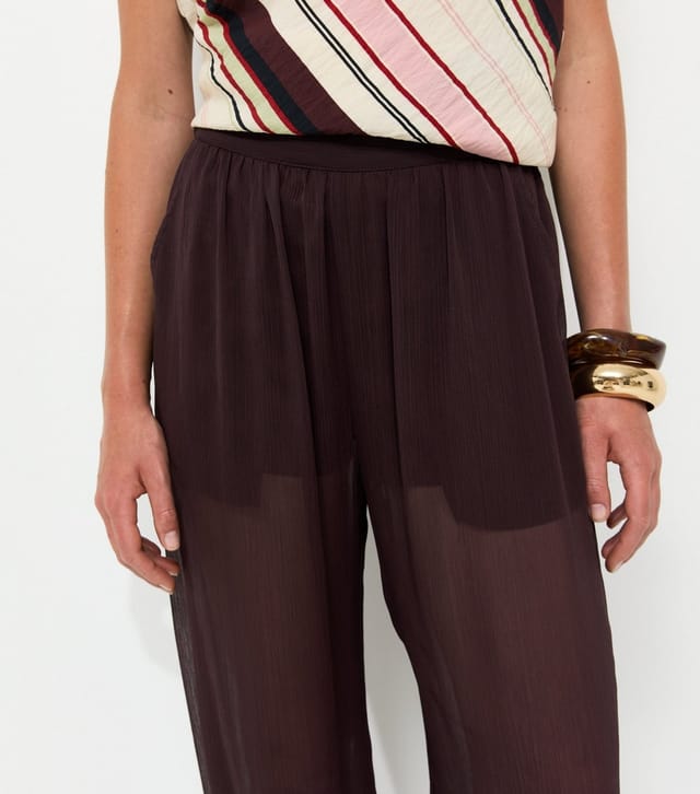 New Look Women's Dark Brown Sheer Chiffon Cuffed Trousers New Look - 2