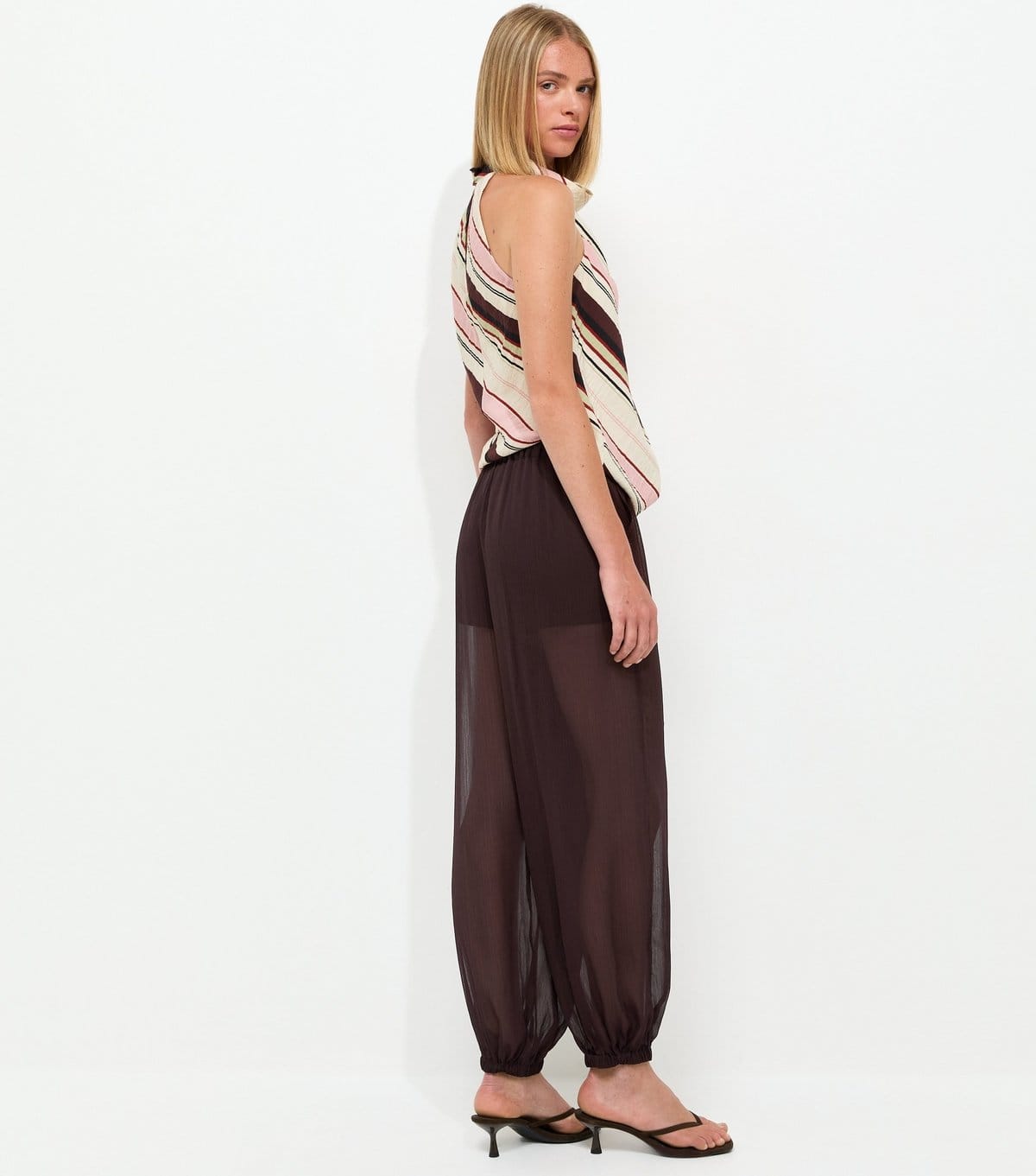 New Look Women's Dark Brown Sheer Chiffon Cuffed Trousers New Look - 4