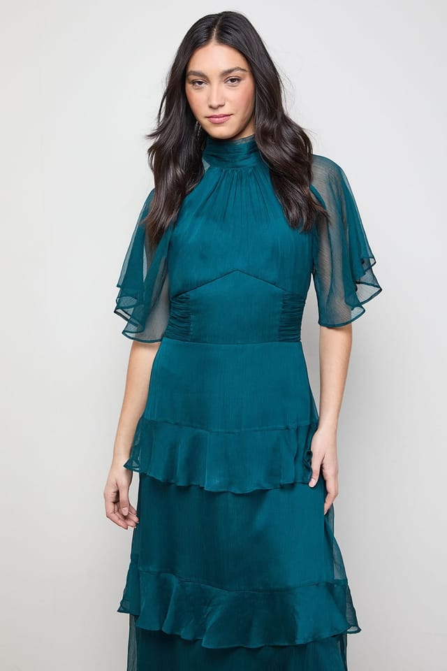 Oasis Oasis Women's Angel Sleeve Chiffon Frill Maxi Dress in Forest - 2