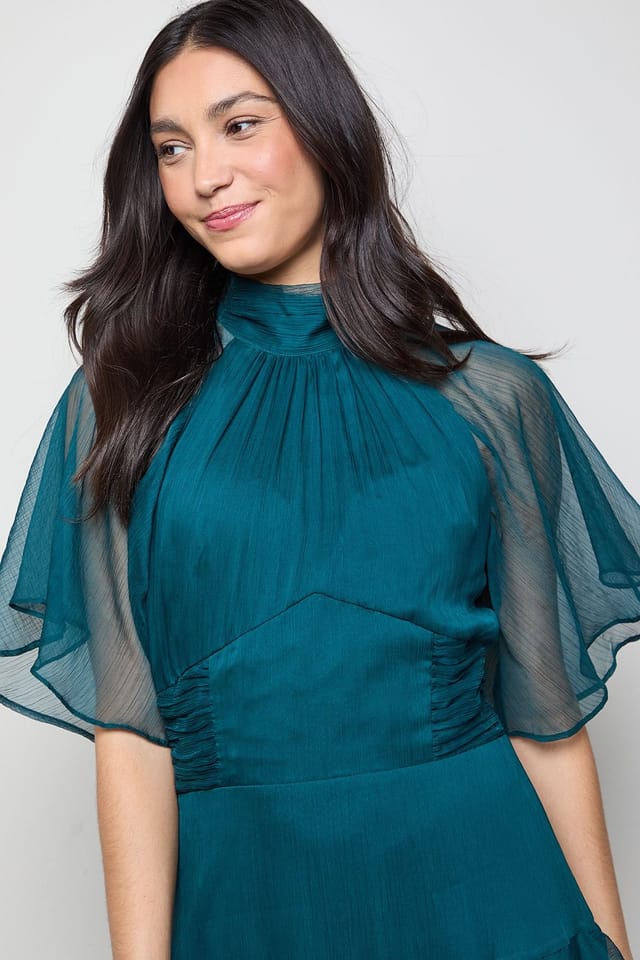 Oasis Oasis Women's Angel Sleeve Chiffon Frill Maxi Dress in Forest - 3